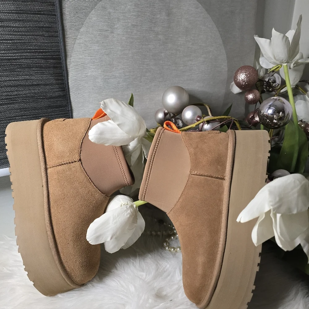 UGG CLASSIC MINI DIPPER PLATFORM CHESTNUT SUEDE WOMEN'S BOOTS Color:Chestnut New